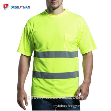 Lime Short Sleeve 3M Reflective Hi-vis Safety t shirt Wholesale ANSI 107 Class 2 High Visibility t-shirt with Pocket Neon Yellow
